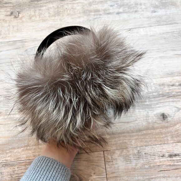 Real Fur Ear Muffs Brown Cream Fox Fur Style Plush Winter Warm Luxury Nordic